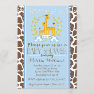 Invitation au Baby shower Bleu Giraffe Boy