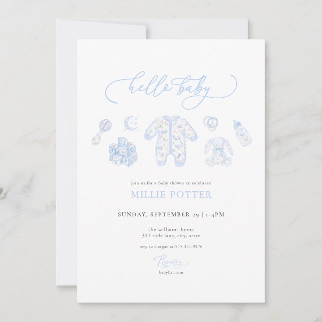 Invitation au Baby shower bleu grand-millénaire (Devant)