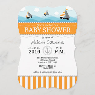 Invitation au Baby shower bleu orange
