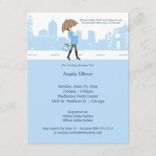 Invitation au Baby shower bleu urbain
