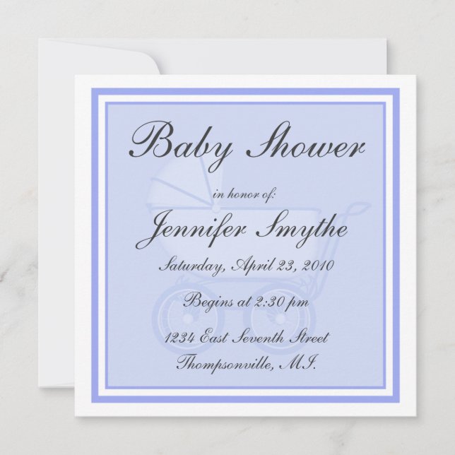 Invitation au Baby shower Blue Baby Carriage (Devant)