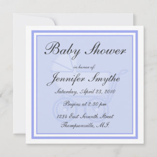 Invitation au Baby shower Blue Baby Carriage