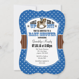 Invitation au Baby shower Blue Brown Cowboy