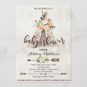 Invitation au baby shower Boho TeePee