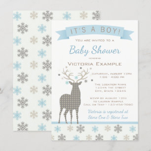 Invitation au Baby shower Boys Deer Winter Wonderl