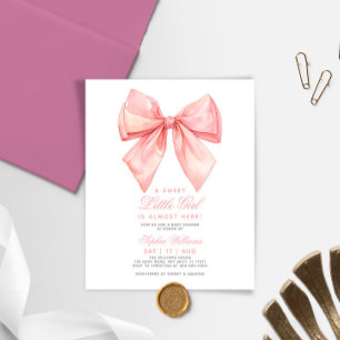 Invitation au Baby shower Budget Blush Pink Bow