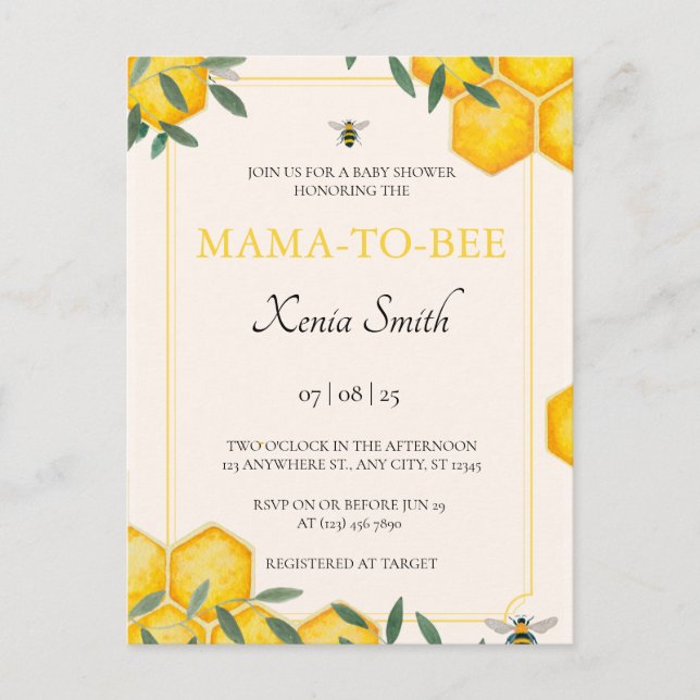 Invitation au baby shower budget Mama-to-bee (Devant)