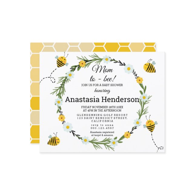 Invitation au Baby shower budgétaire. (Devant/Arrière en situation)