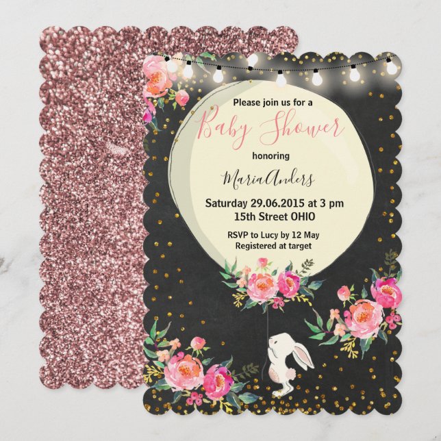 Invitation au Baby shower Bunny de tableau noir (Devant / Derrière)