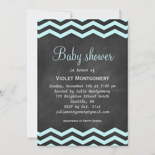 Invitation au Baby shower Chalkboard & Chevron (Devant)