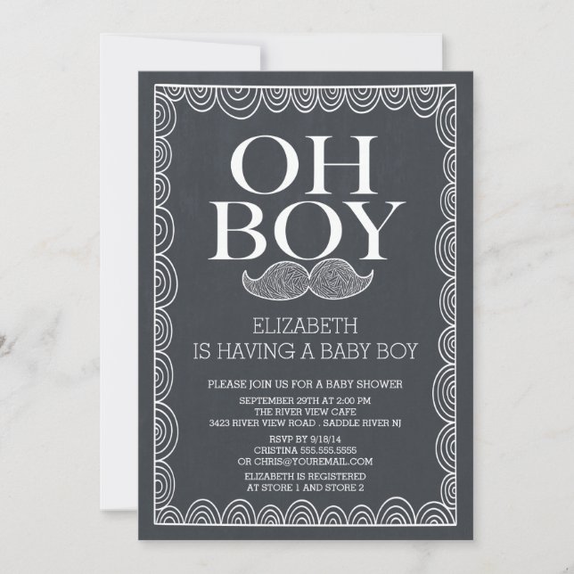 Invitation au Baby shower Chalkboard Mustache (Devant)