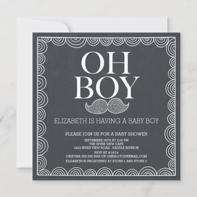 Invitation au Baby shower Chalkboard Mustache (Devant)