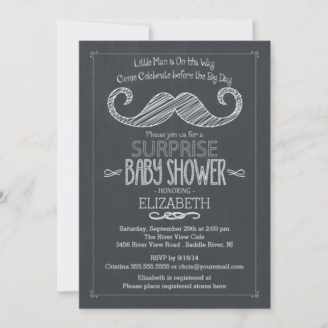 Invitation au Baby shower Chalkboard Mustache (Devant)