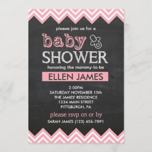 Invitation au Baby shower Chevron Girl Chalkboard