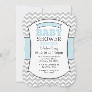 Invitation au Baby shower Chevron gris bleu poudre