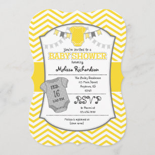 Invitation au Baby shower Chevron gris jaune
