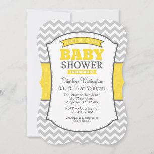 Invitation au Baby shower Chevron gris jaune
