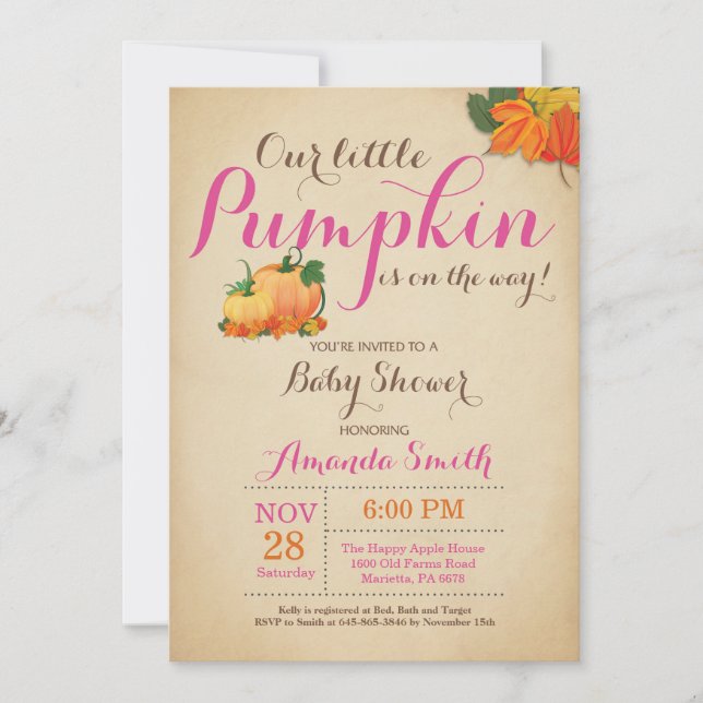 Invitation au Baby shower Citrouille d'automne (Devant)