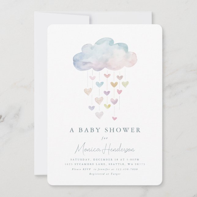 Invitation au Baby shower Cloud et Coeurs (Devant)