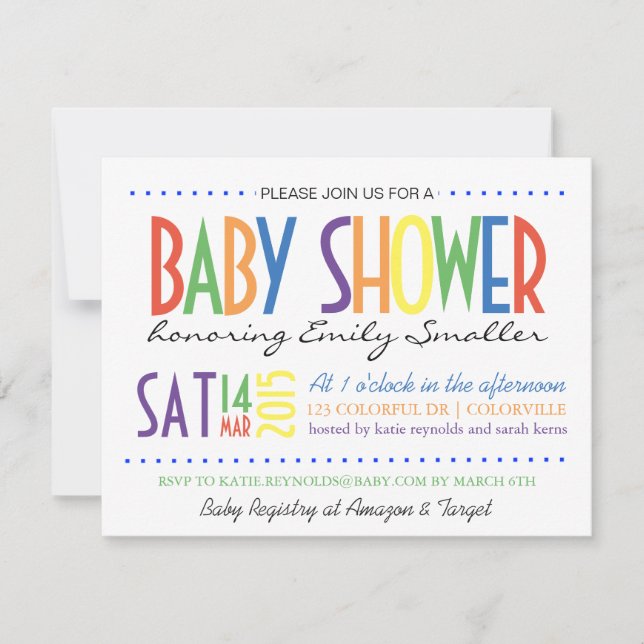 Invitation au Baby shower coloré (Devant)