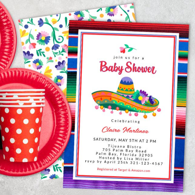 Invitation au Baby shower coloré Sombrero Fiesta (Mexican Floral Fiesta Baby Shower Invite)