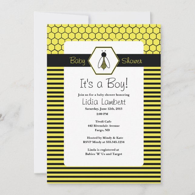Invitation au Baby shower d'abeilles (Devant)