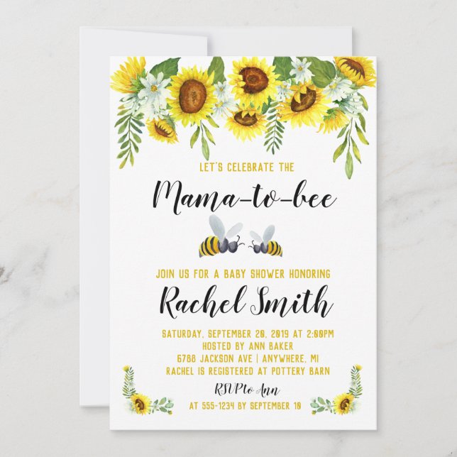 Invitation au Baby shower d'abeilles (Devant)