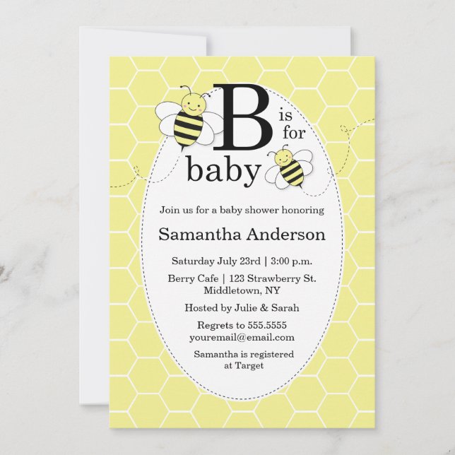 Invitation au Baby shower d'abeilles mignonne - Ne (Devant)
