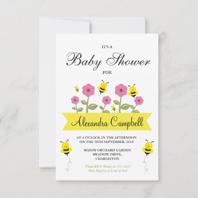 Invitation au Baby shower d'abeilles mignons (Devant)