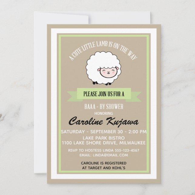 Invitation au Baby shower d'agneau personnalisable (Devant)