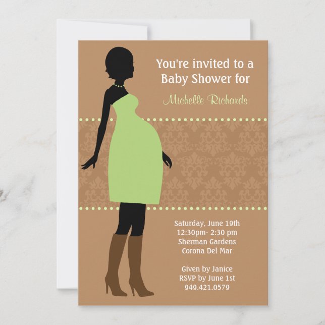 Invitation au Baby shower Damask moderne (Devant)