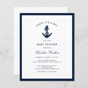 Invitation au Baby shower d'Ancre bleu marine