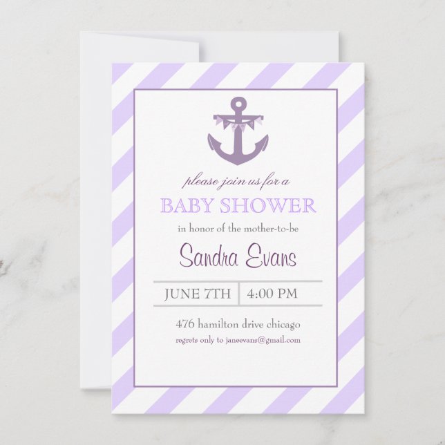 Invitation au Baby shower d'Ancres Purple Ahoy (Devant)