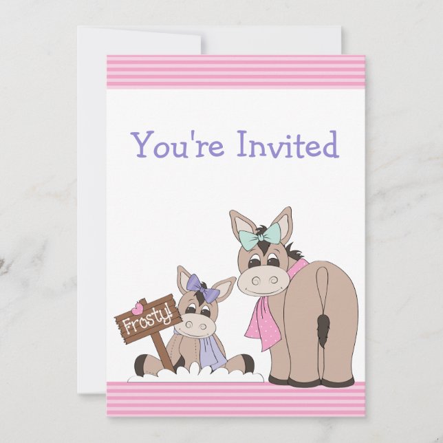 Invitation au Baby shower d'âne d'hiver pour les f (Devant)