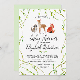 Invitation au Baby shower d'animaux de bois d'aqua