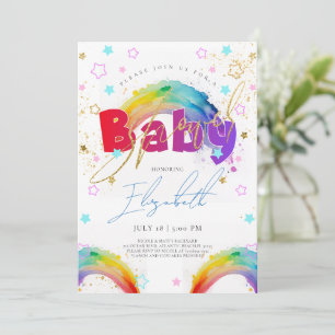 Invitation au Baby shower d'aquarelle en or Rainbo