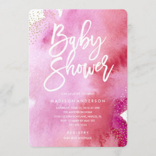 Invitation au Baby shower d'aquarelle rose