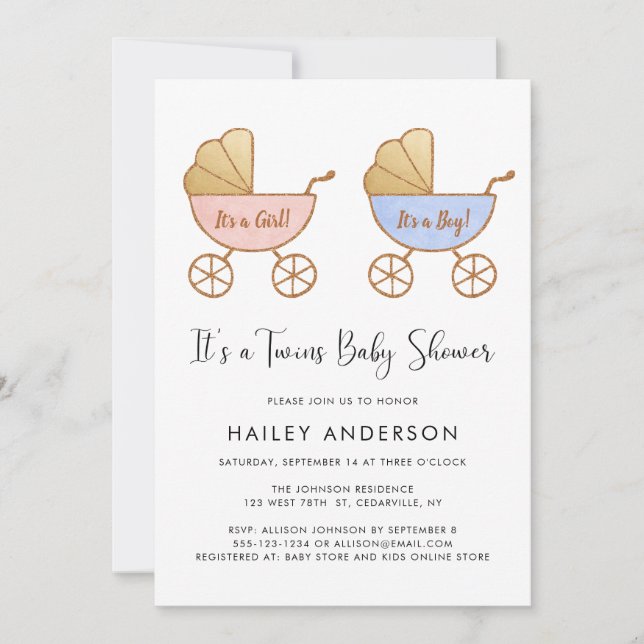 Invitation au Baby shower d'aquarelle Twin Girl Bo (Devant)