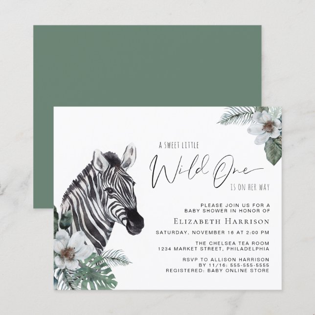 Invitation au Baby shower d'aquarelle Zebra Boho (Devant / Derrière)