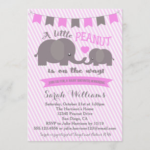 Invitation au Baby shower d'arachide rose Eléphant
