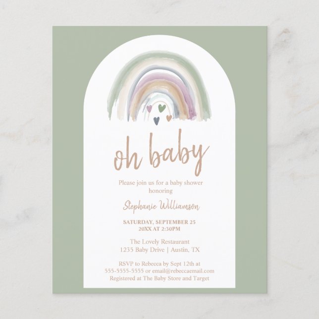 Invitation au Baby shower d'arc de bouho vert de S (Devant)