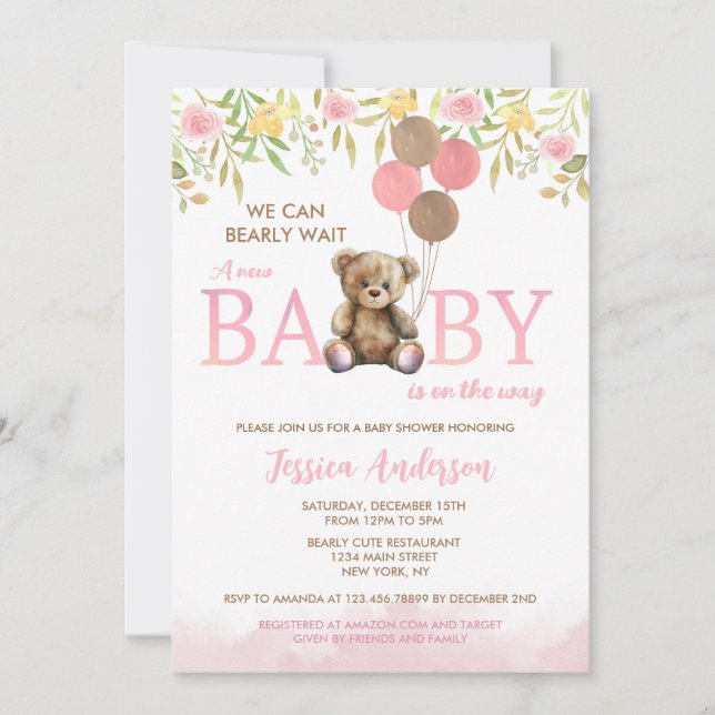 Invitation au baby shower d'attente de la fille Te (Devant)