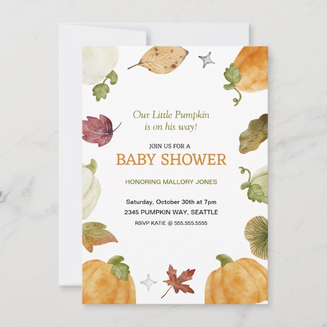 Invitation au Baby shower d'automne Citrouille (Devant)