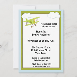 Invitation au Baby shower d'avion vert