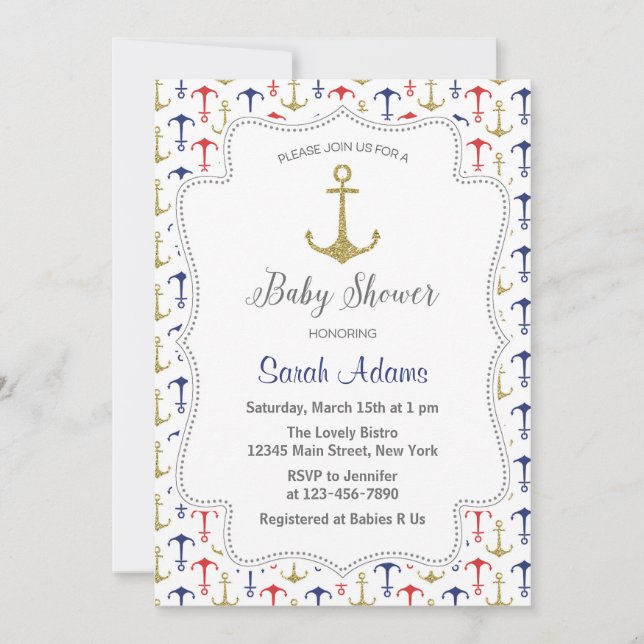 Invitation au Baby shower de Ancre nautique (Devant)