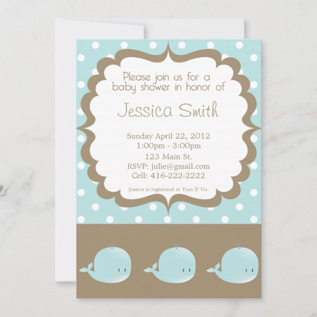 Invitation au Baby shower de baleine (Devant)