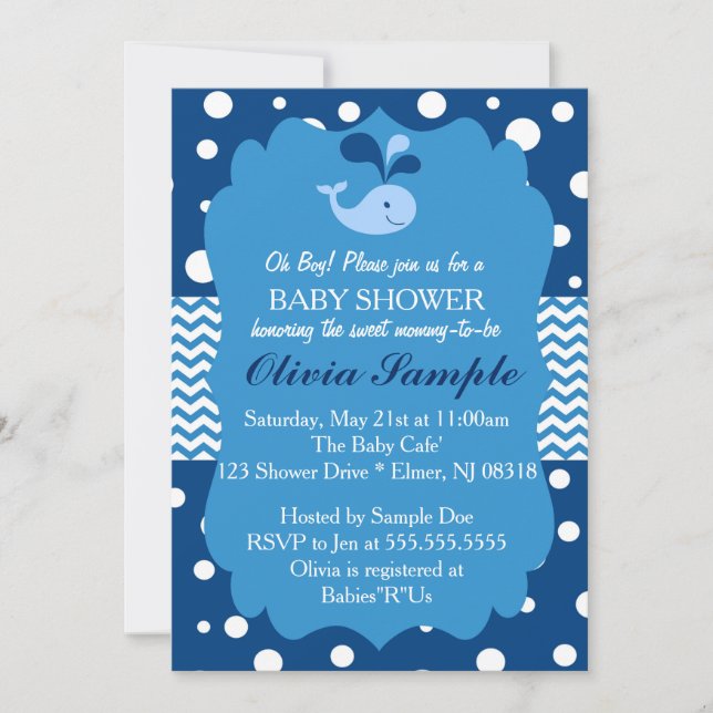 Invitation au Baby shower de baleine, Baby shower  (Devant)