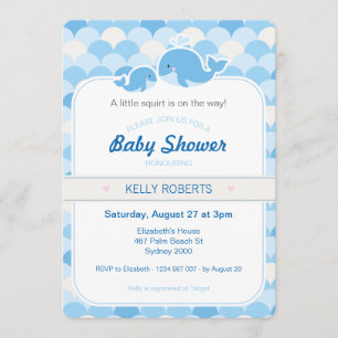 Invitation au Baby shower de baleine - Bleu
