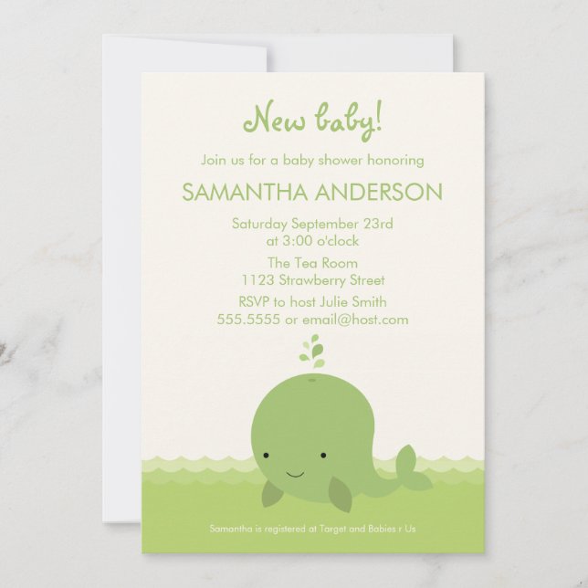 Invitation au Baby shower de baleine moderne - Gar (Devant)