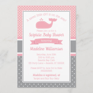 Invitation au Baby shower de baleine rose Preppy